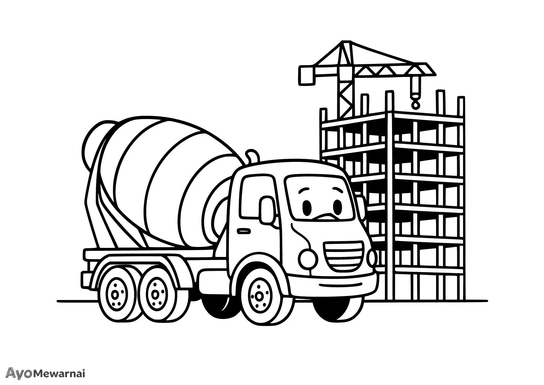 Gambar Mewarnai Truk Molen di Depan Gedung