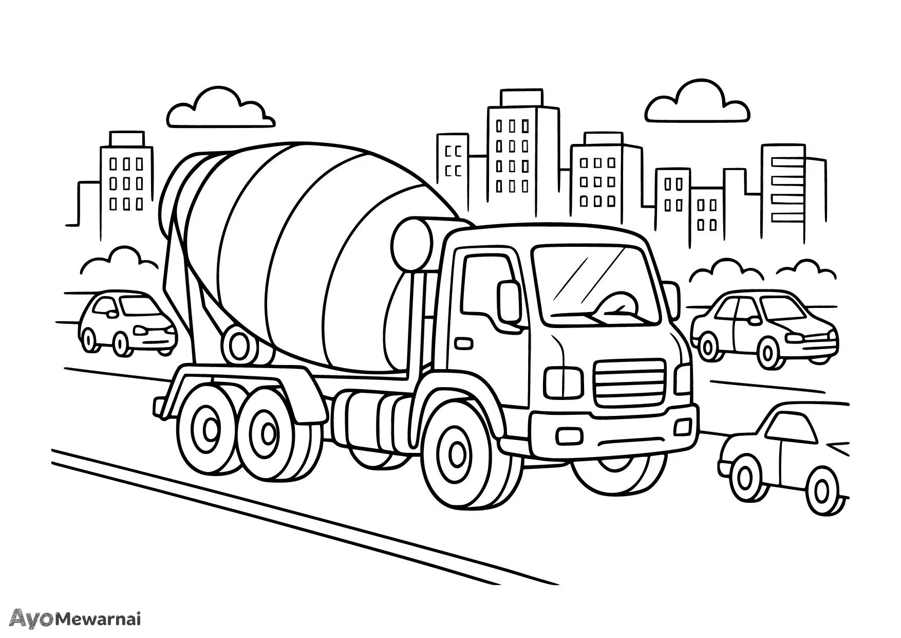 Gambar Mewarnai Truk Molen di Jalan Raya