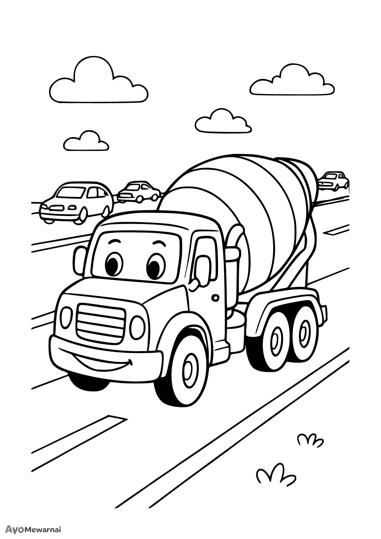 Gambar Mewarnai Truk Molen di Jalan Tol