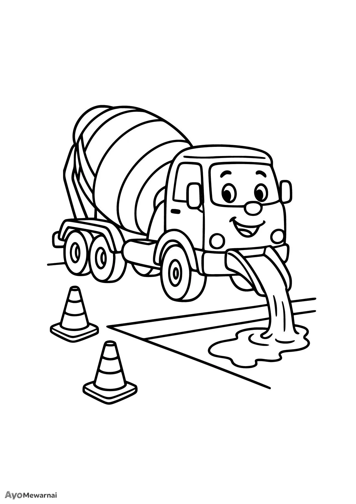 Gambar Mewarnai Truk Molen di Perbaikan Jalan