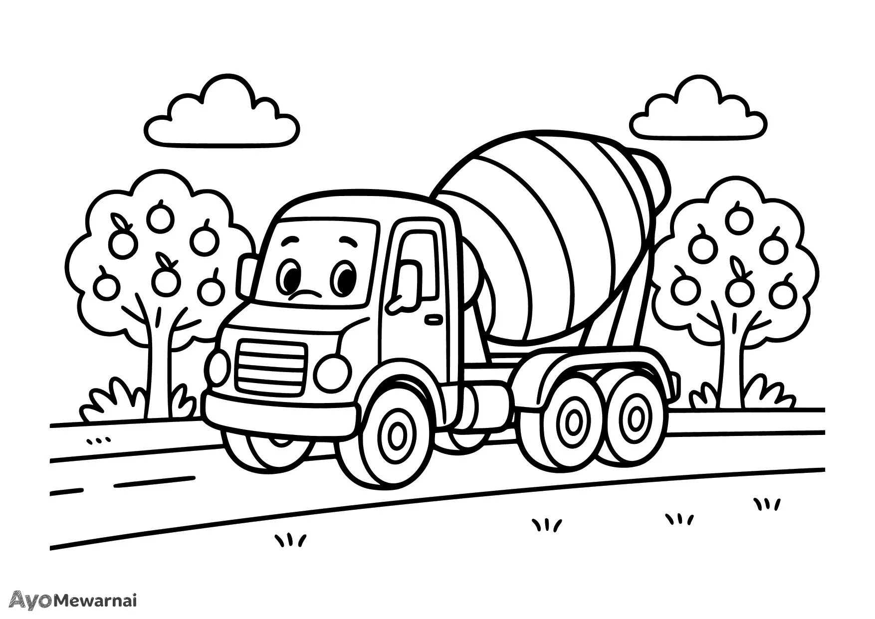 Gambar Mewarnai Truk Molen di Perkebunan