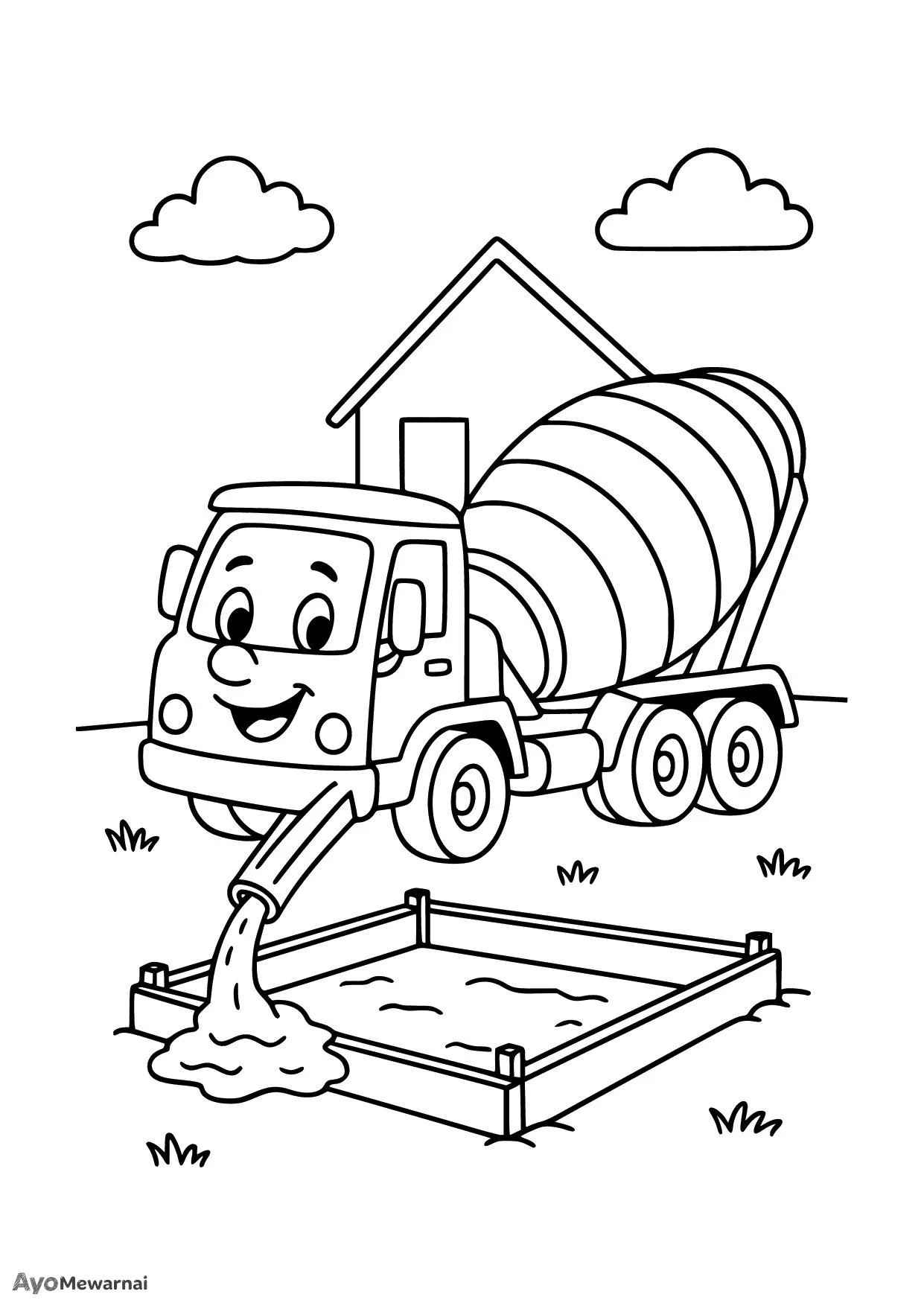 Gambar Mewarnai Truk Molen di Proyek Perumahan