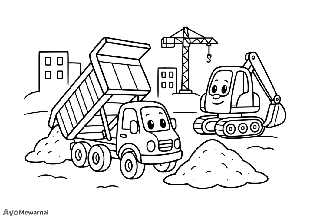 Gambar Mewarnai Truk Pasir di Situs Konstruksi