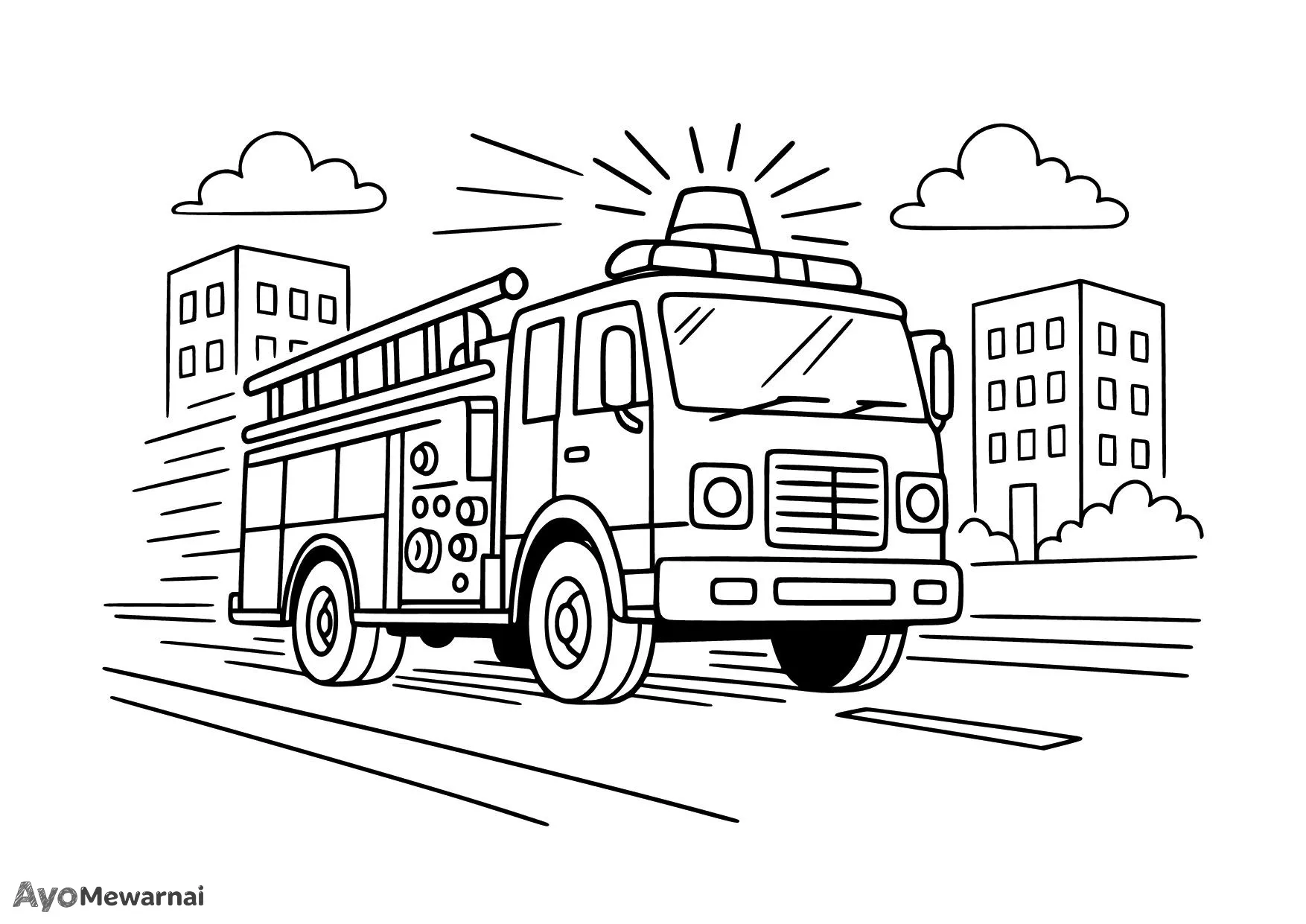 Gambar Mewarnai Truk Pemadam Kebakaran Menuju Lokasi