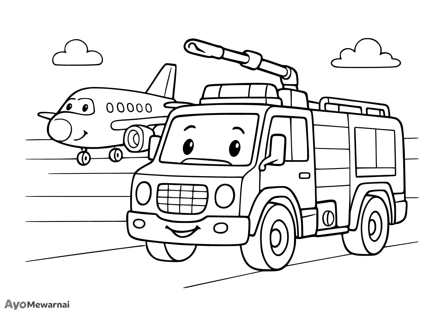 Gambar Mewarnai Truk Pemadam Kebakaran di Bandara