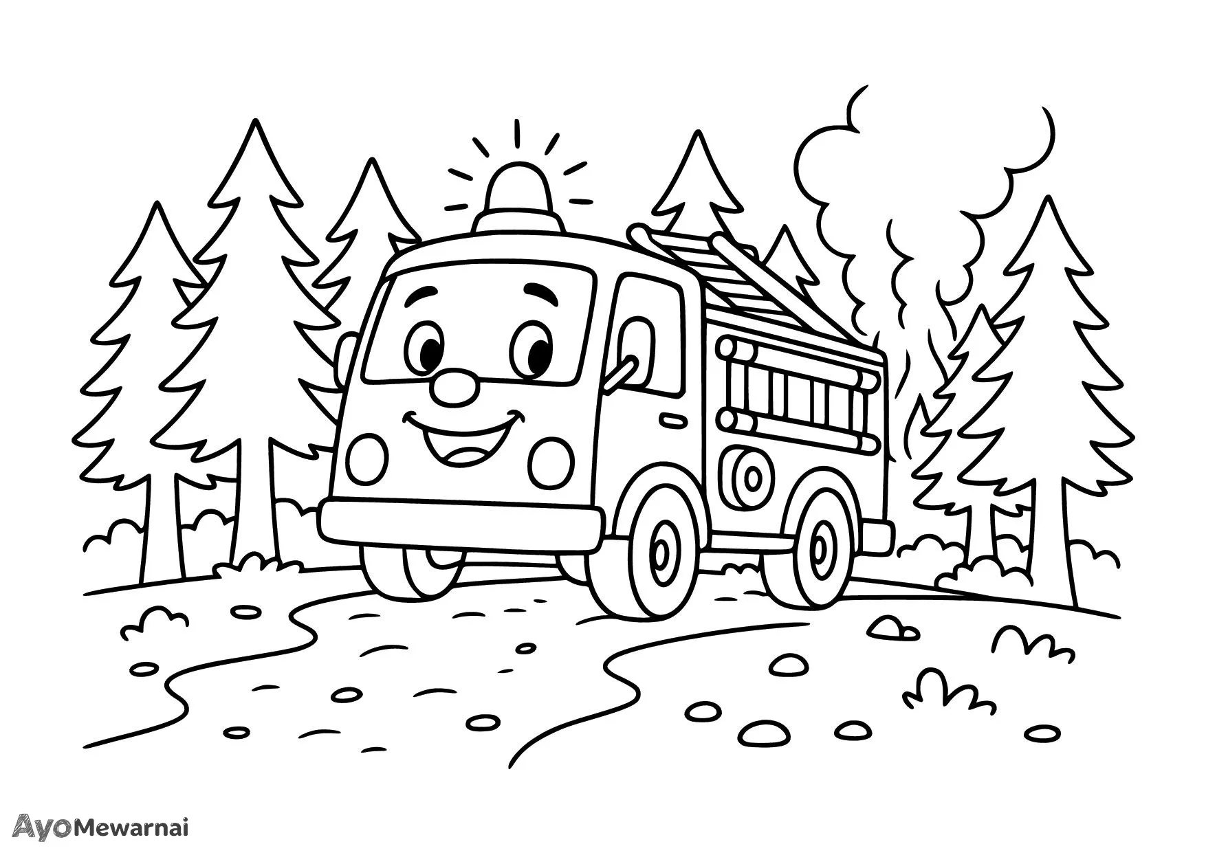 Gambar Mewarnai Truk Pemadam Kebakaran di Hutan