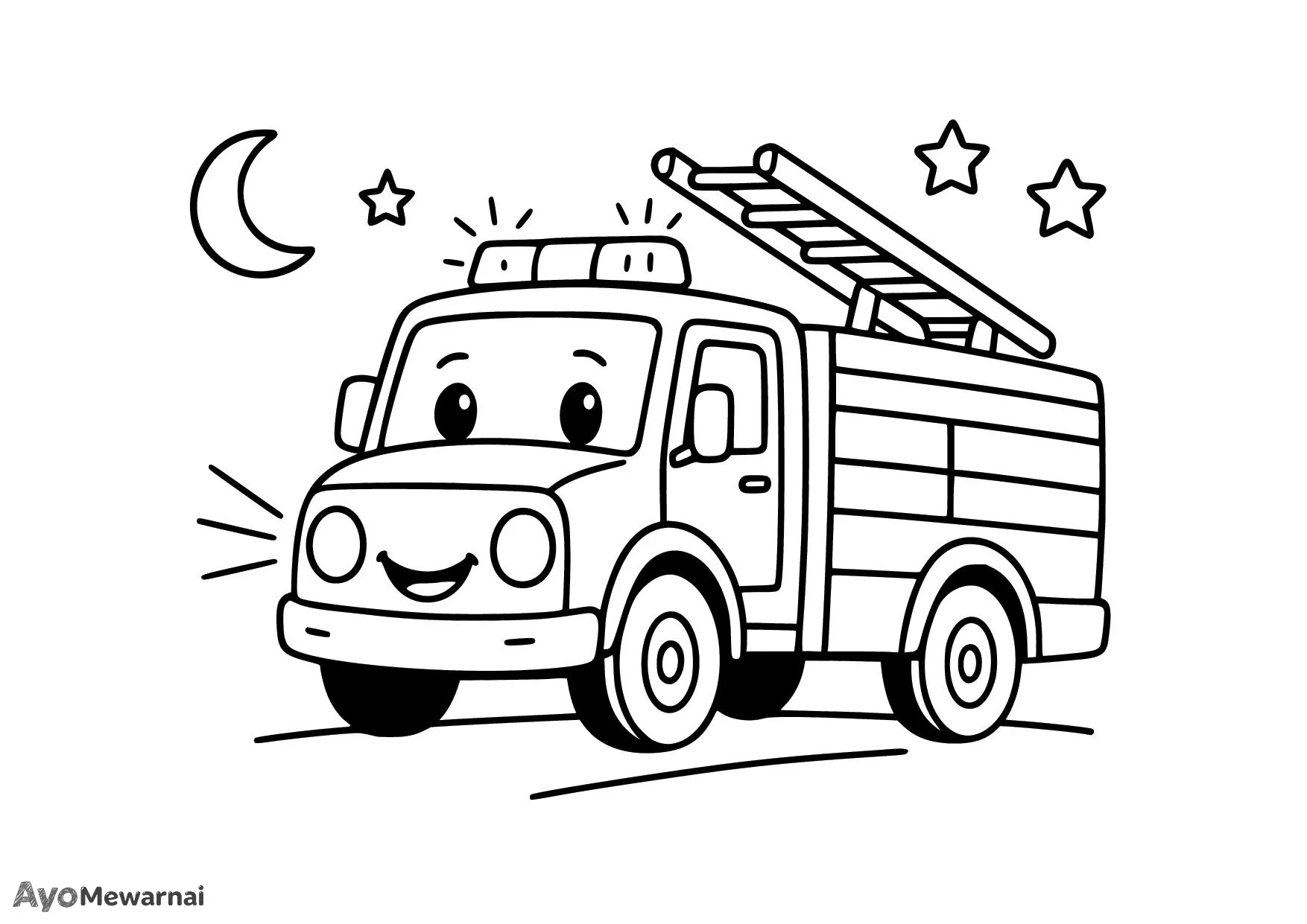 Gambar Mewarnai Truk Pemadam Kebakaran di Malam Hari