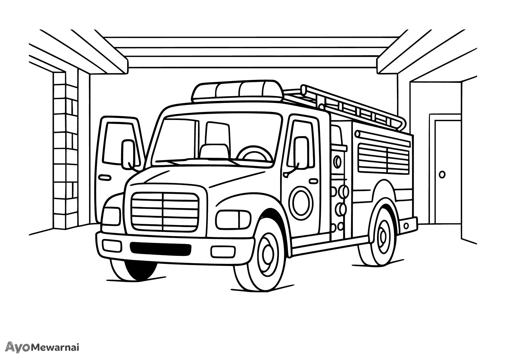 Gambar Mewarnai Truk Pemadam Kebakaran di Stasiun Pemadam