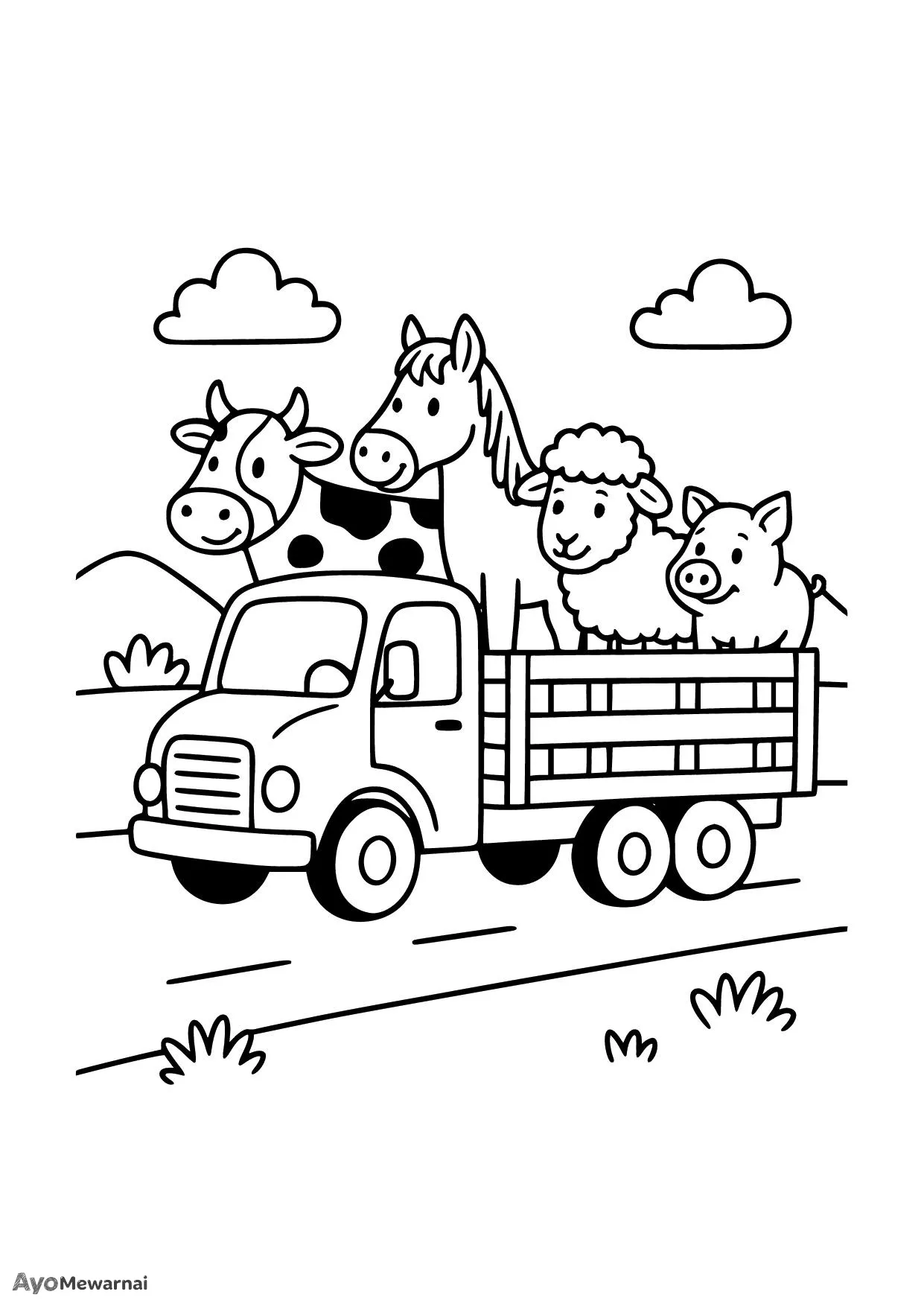 Gambar Mewarnai Truk Pengangkut Hewan
