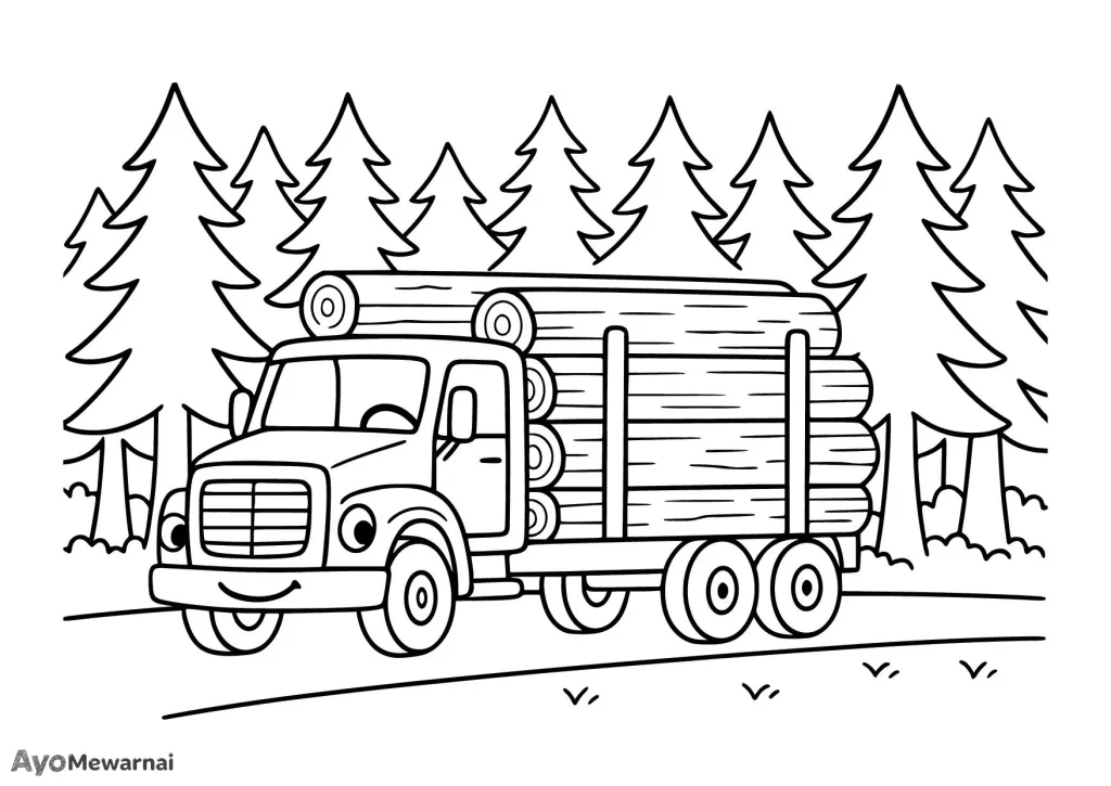 Gambar Mewarnai Truk Pengangkut Kayu
