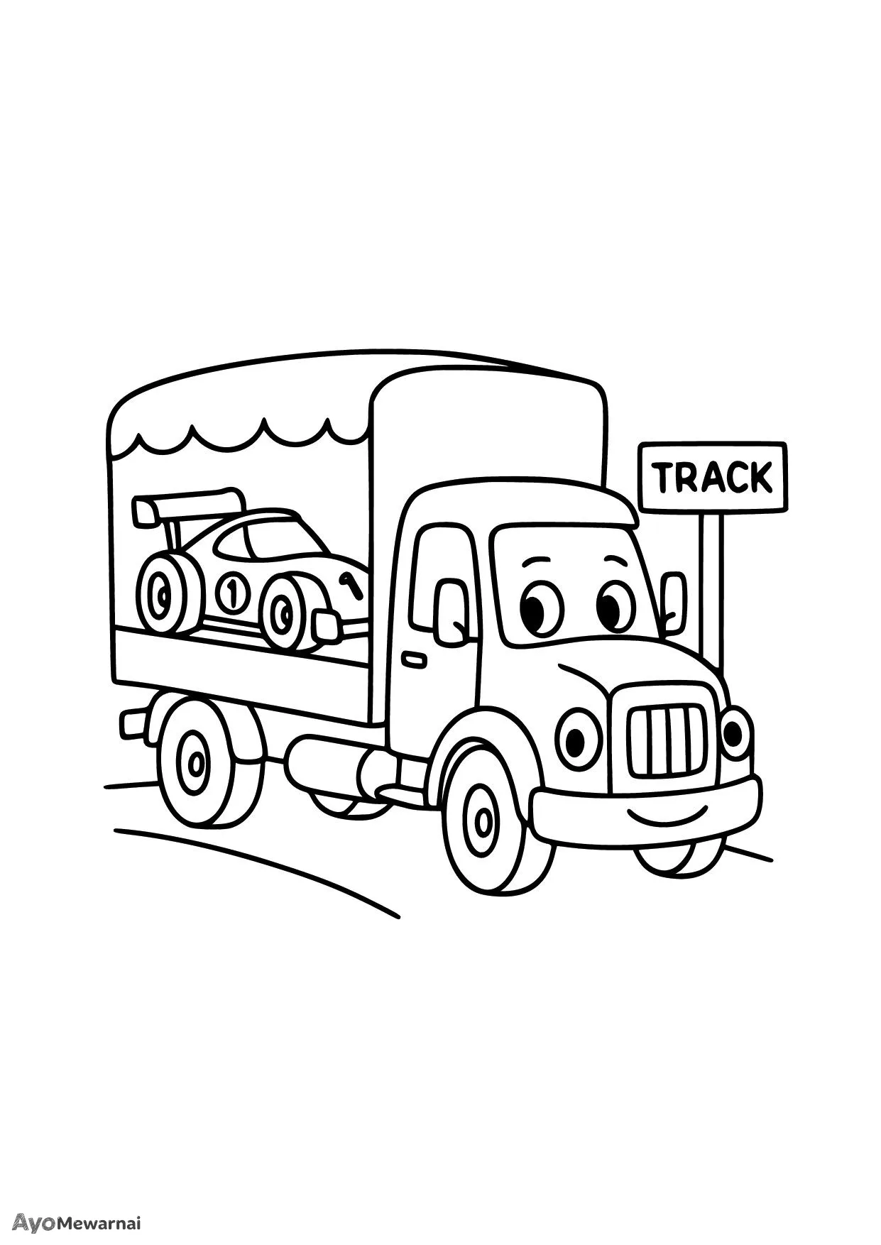 Gambar Mewarnai Truk Pengangkut Mobil Balap