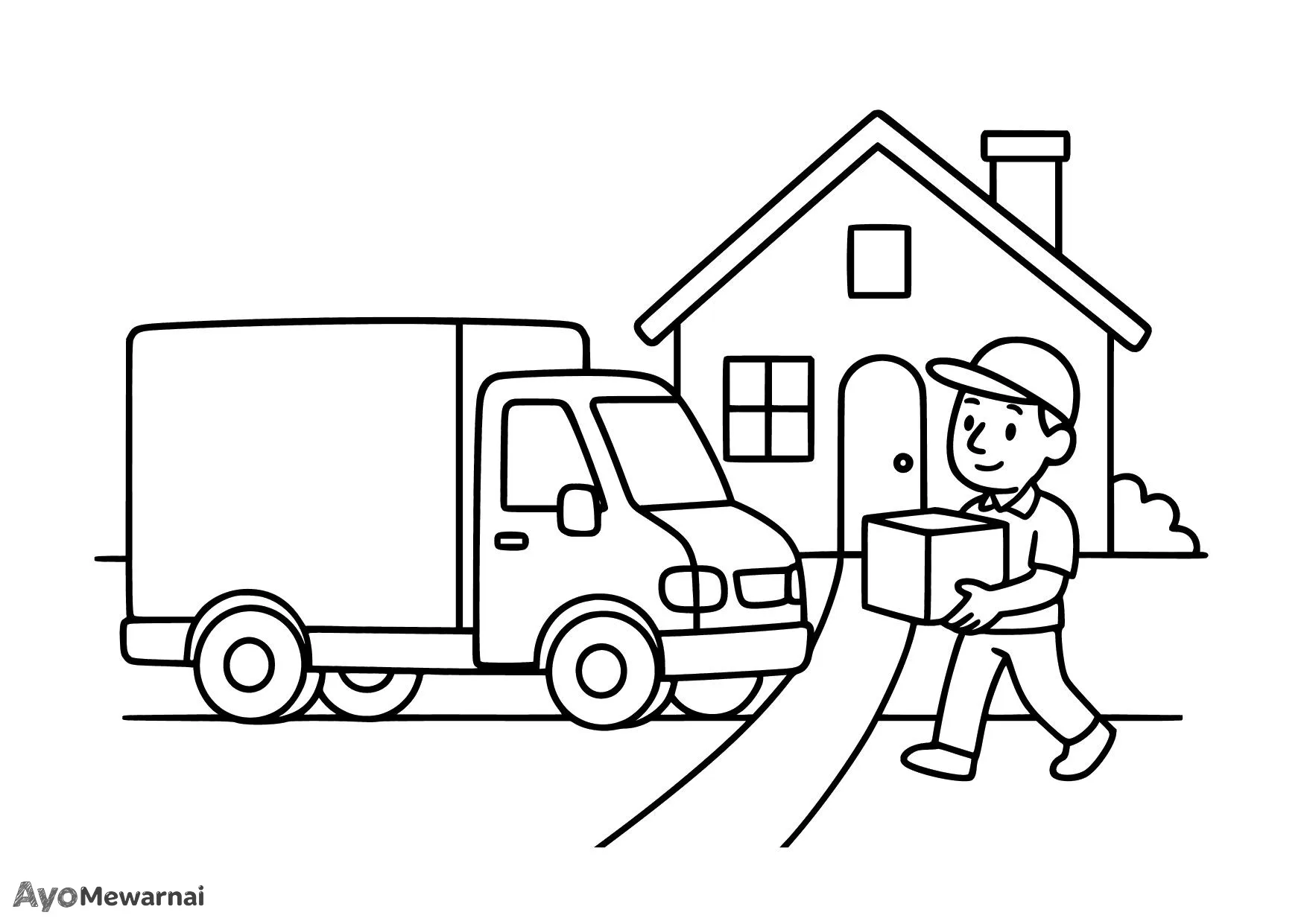 Gambar Mewarnai Truk Pengiriman Paket