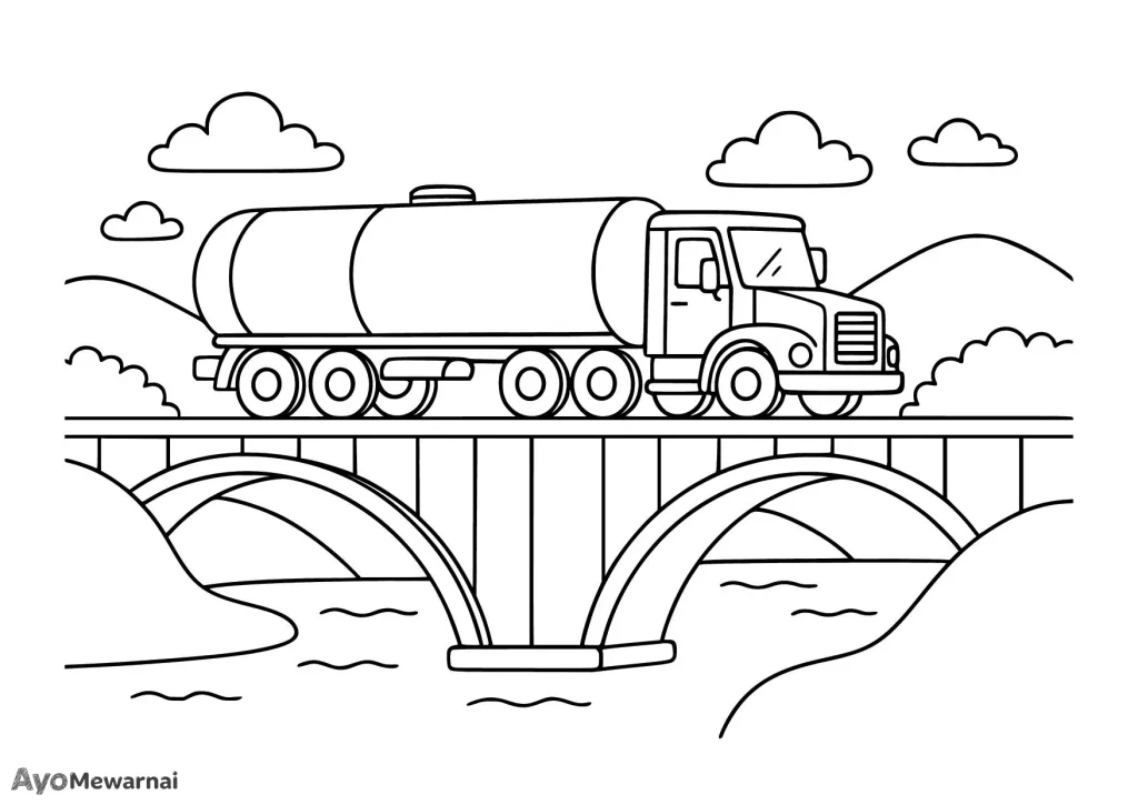 Gambar Mewarnai Truk Tangki Menyeberang Jembatan