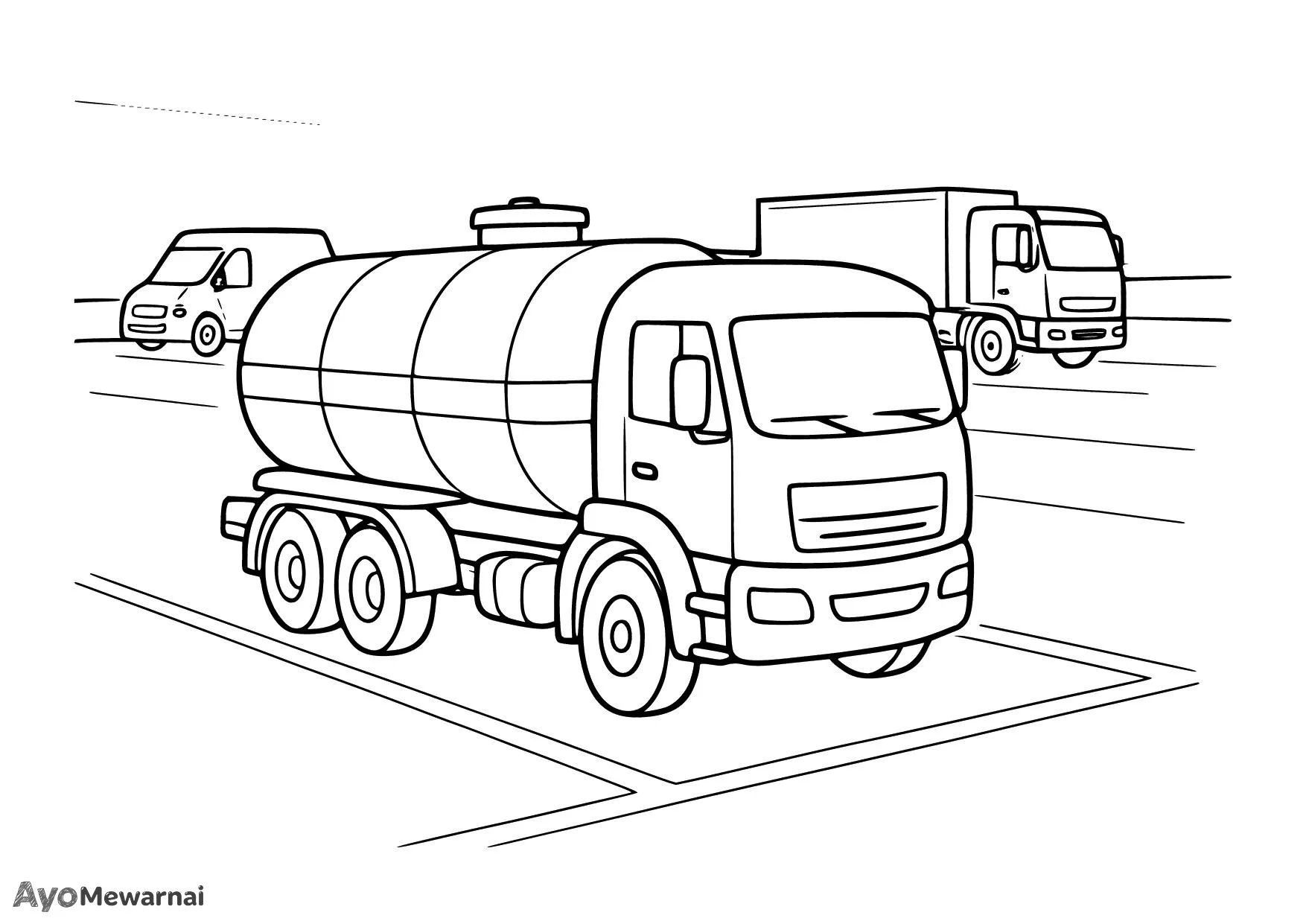 Gambar Mewarnai Truk Tangki di Area Parkir