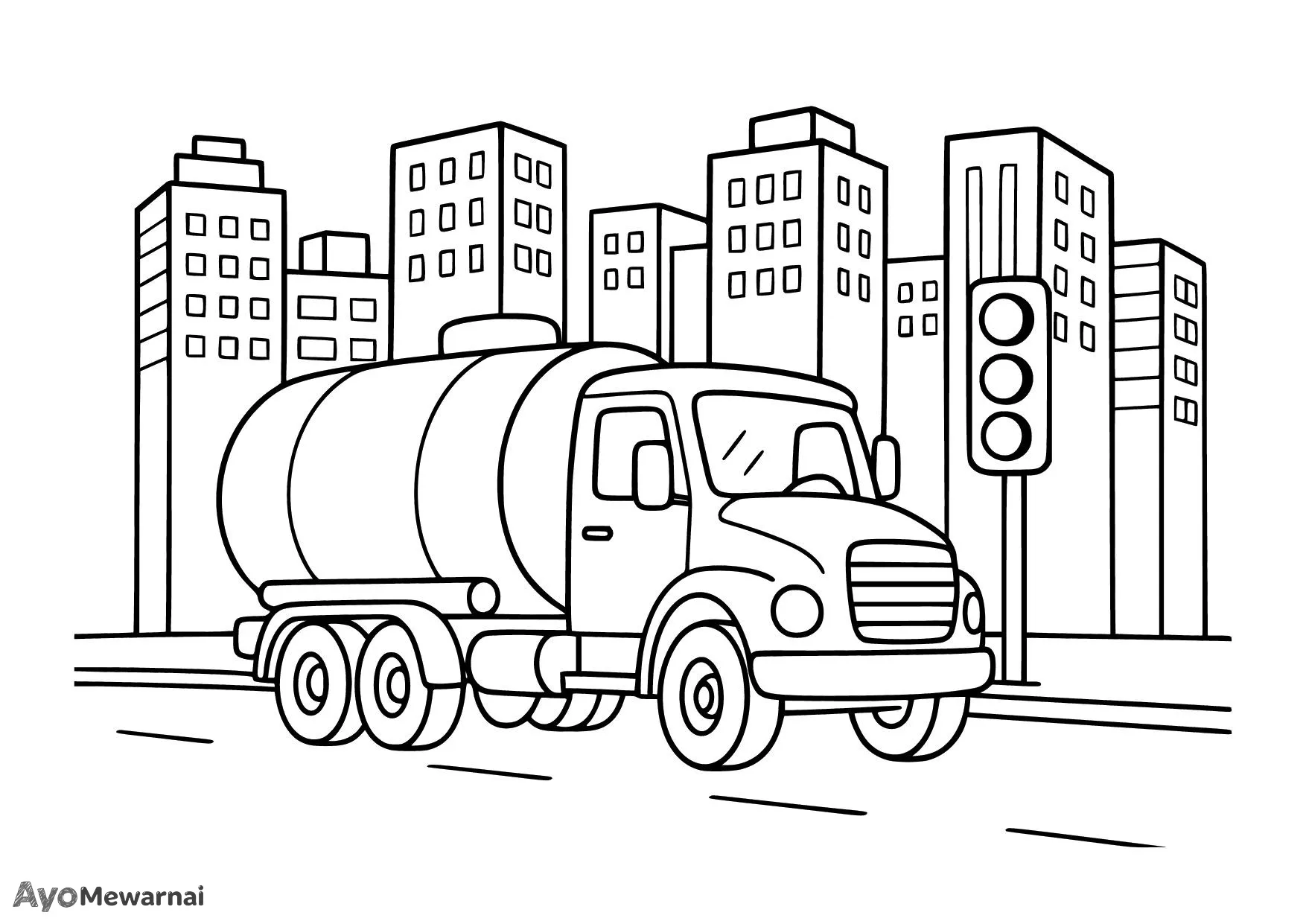 Gambar Mewarnai Truk Tangki di Jalan Kota