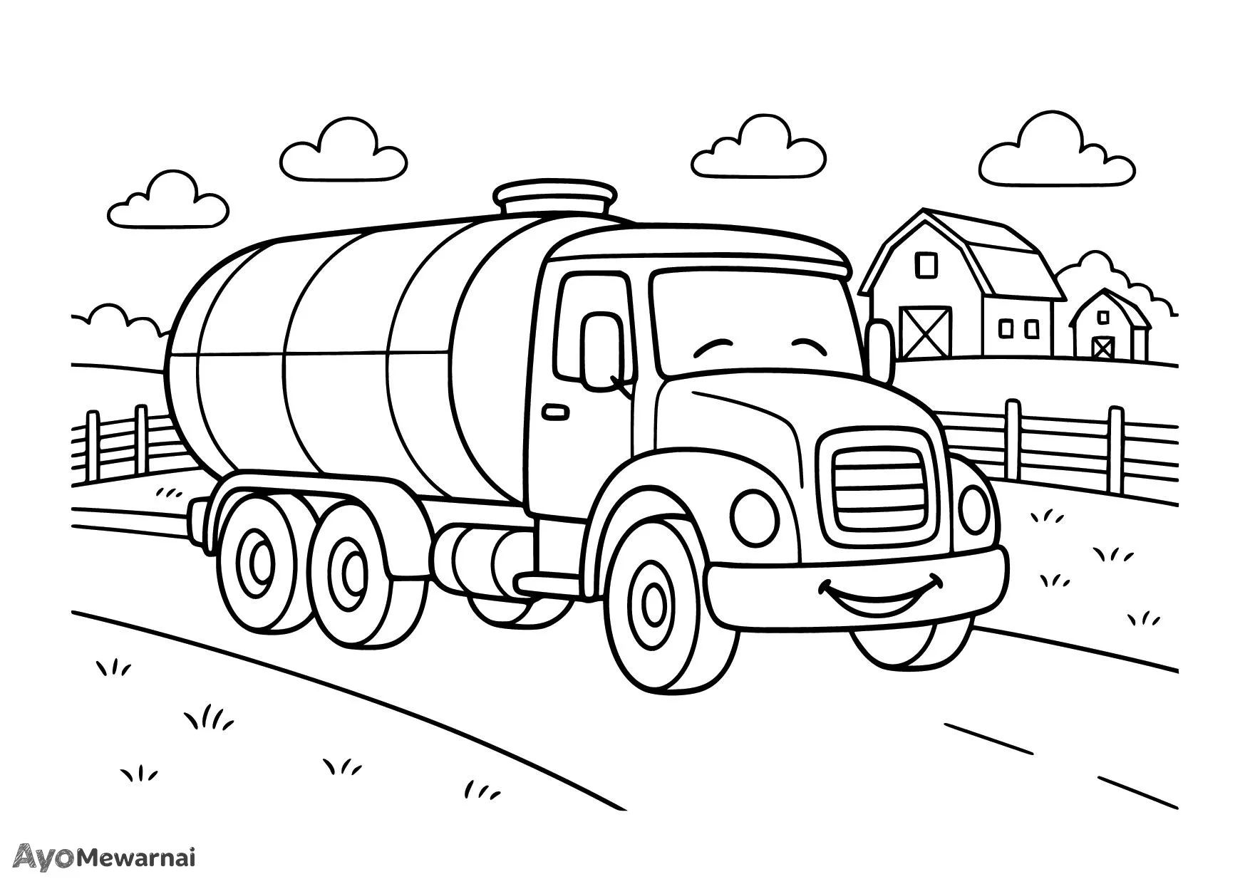 Gambar Mewarnai Truk Tangki di Jalan Pedesaan