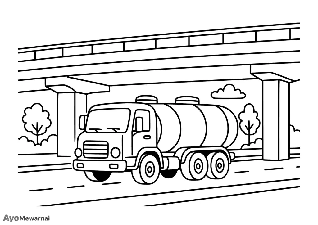 Gambar Mewarnai Truk Tangki di Jembatan Layang