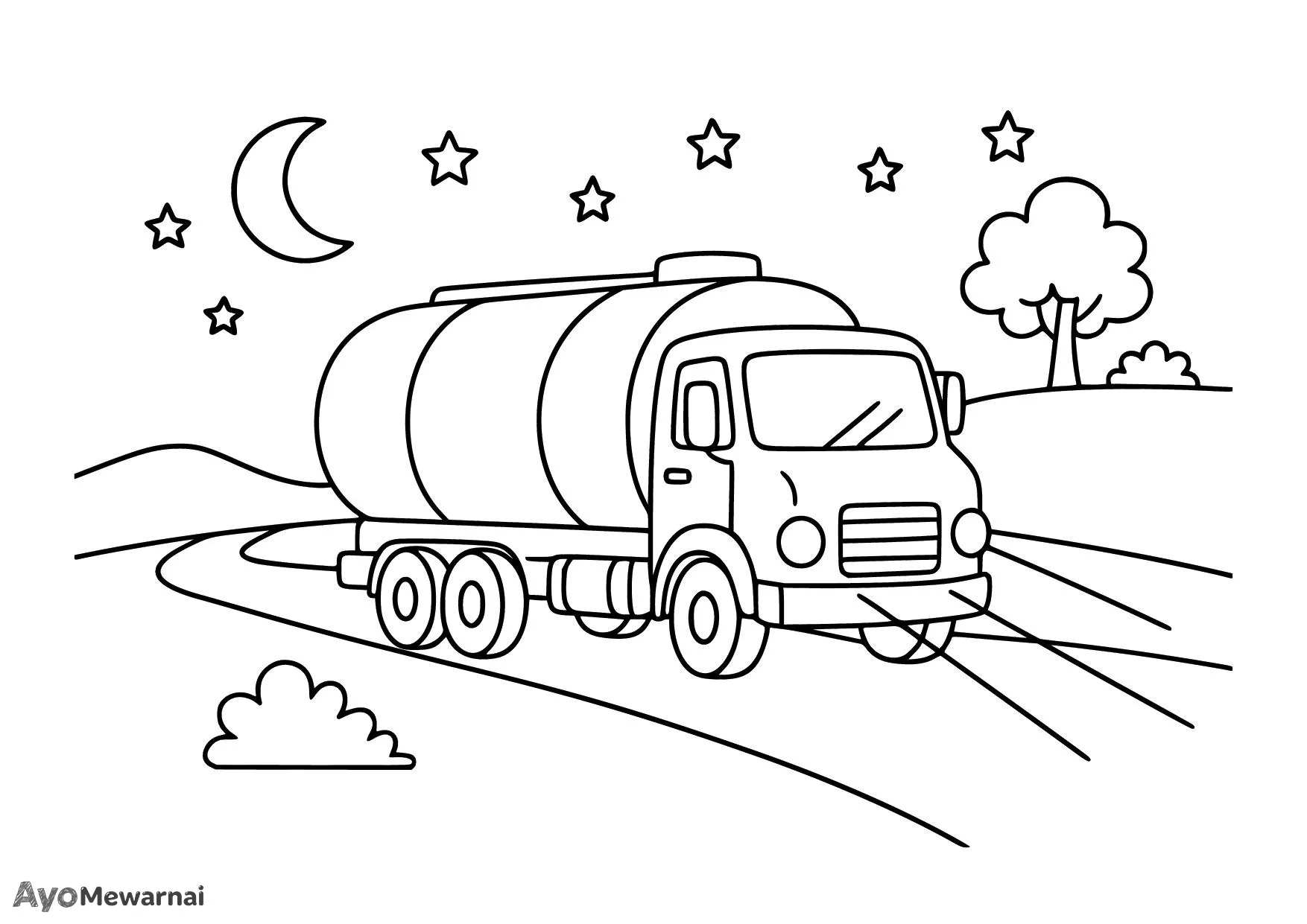 Gambar Mewarnai Truk Tangki di Malam Hari