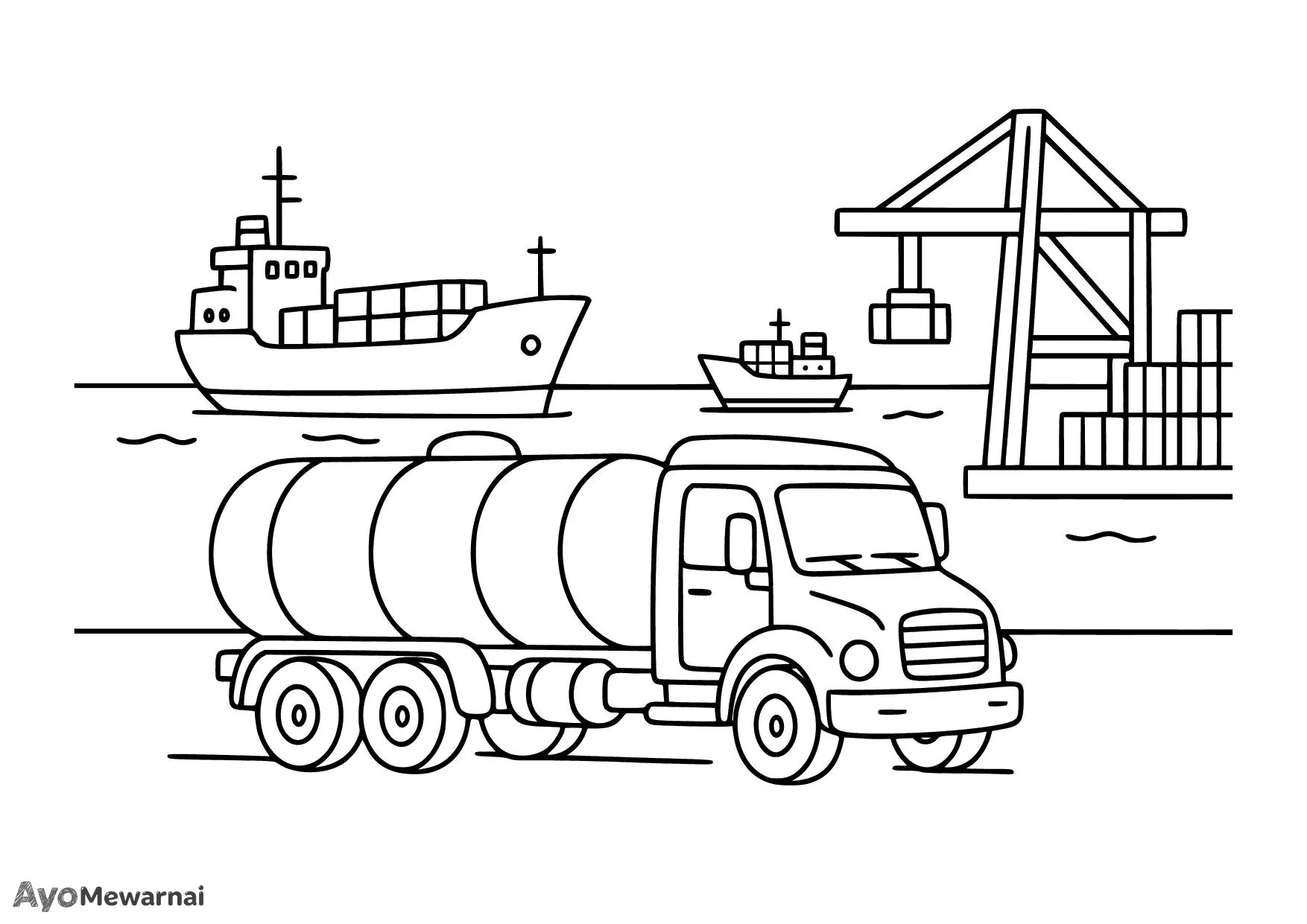 Gambar Mewarnai Truk Tangki di Pelabuhan