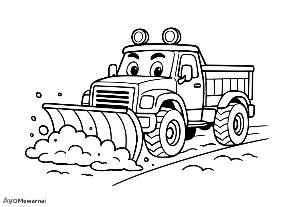 Gambar Mewarnai Truk di Jalan Bersalju