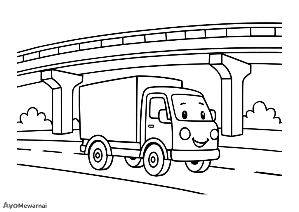 Gambar Mewarnai Truk di Jembatan Layang