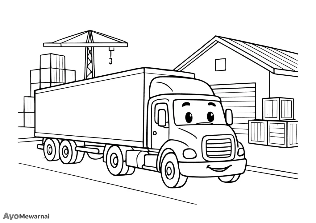 Gambar Mewarnai Truk di Terminal Kargo