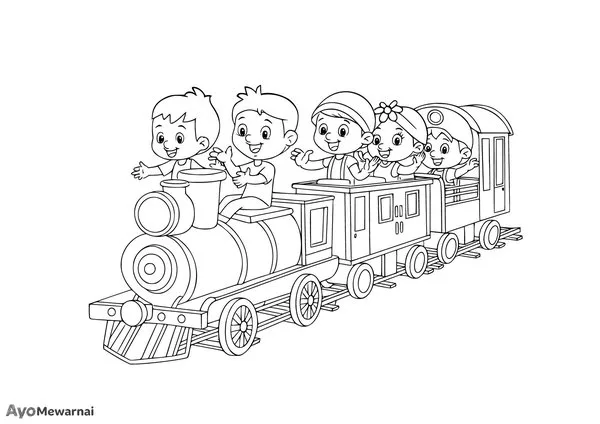 Gambar Mewarnai Anak-Anak Naik Kereta Api