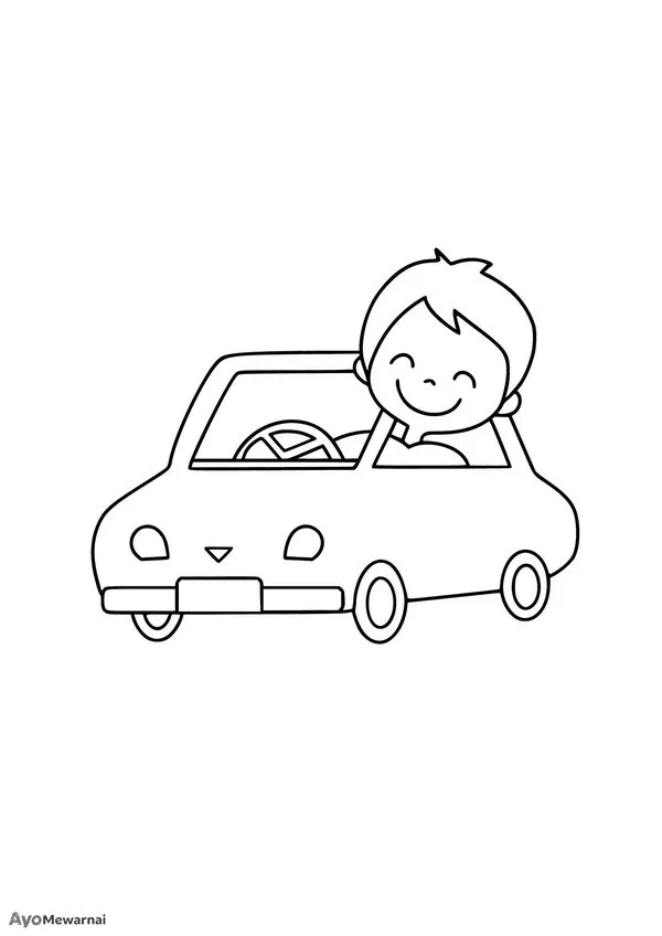 Gambar Mewarnai Anak Laki-Laki Mengemudi Mobil