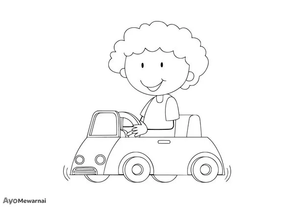 Gambar Mewarnai Anak Laki-Laki di Mobil Mainan