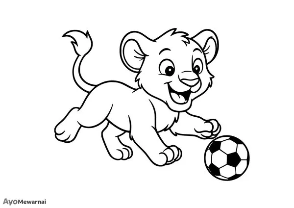 Gambar Mewarnai Anak Singa Bermain Bola