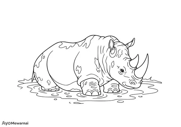 Gambar Mewarnai Badak Berendam Lumpur