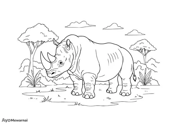 Gambar Mewarnai Badak Jantan Sendirian