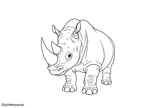 Gambar Mewarnai Badak dengan Tanduk yang Kuat