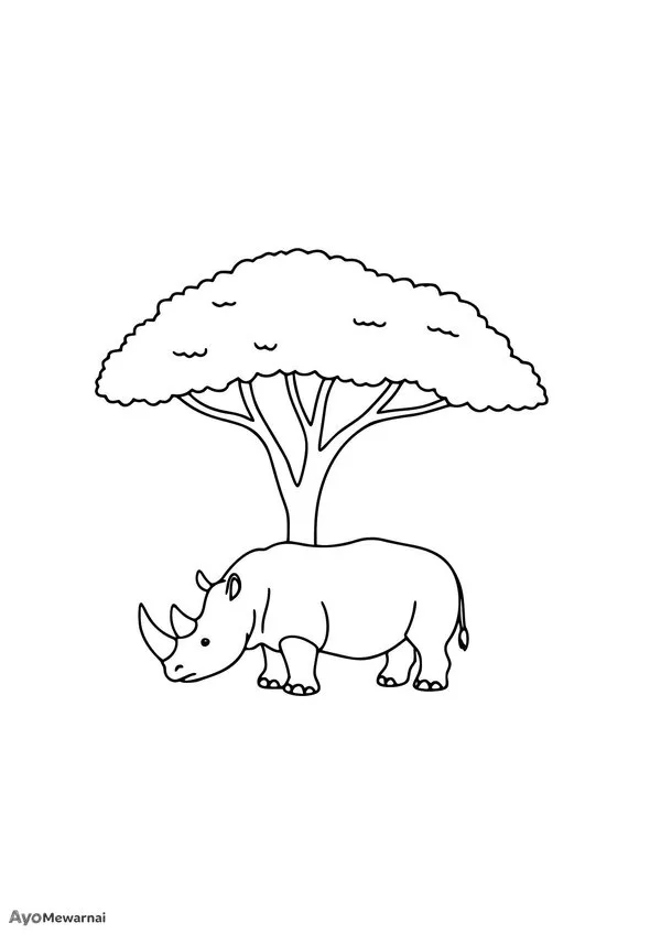 Gambar Mewarnai Badak di Bawah Pohon