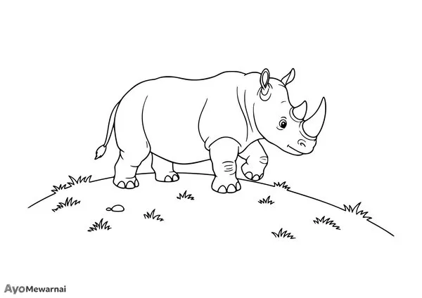 Gambar Mewarnai Badak di Bukit Kecil