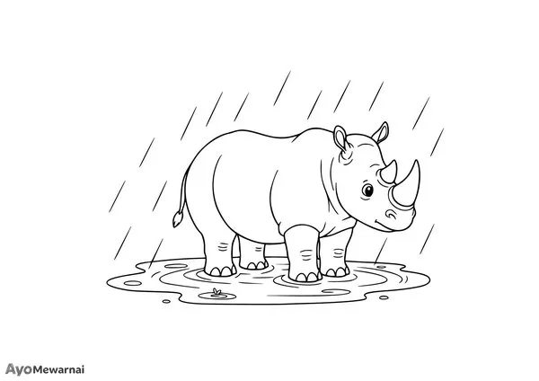 Gambar Mewarnai Badak saat Hujan