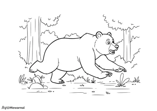 Gambar Mewarnai Beruang Berlari Cepat