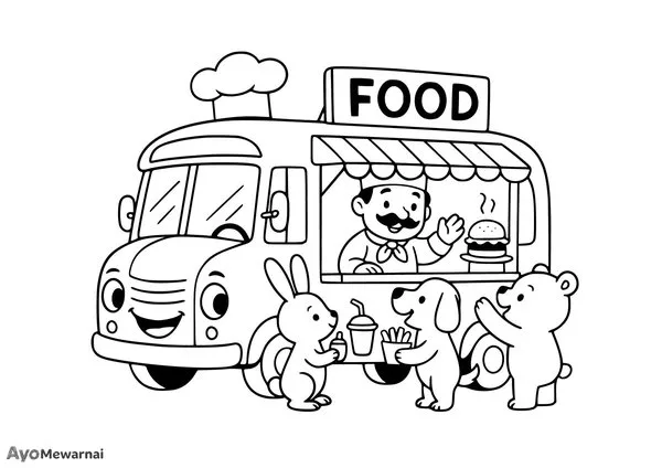 Gambar Mewarnai Bus Koki Keliling