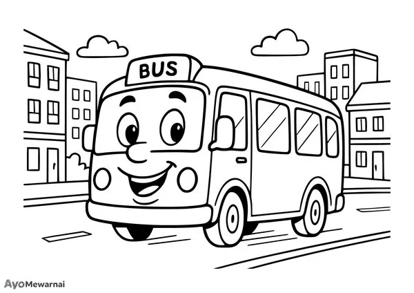 Gambar Mewarnai Bus Kota Keliling