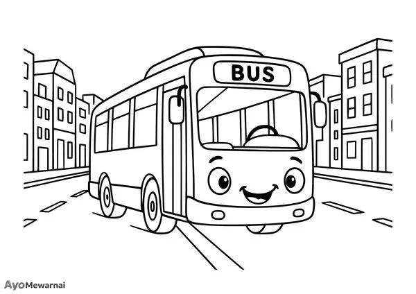 Gambar Mewarnai Bus Kota Mengantarkan Penumpang