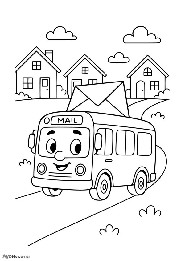Gambar Mewarnai Bus Mengirim Surat
