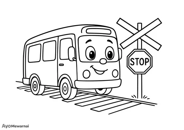 Gambar Mewarnai Bus Menyeberang Rel