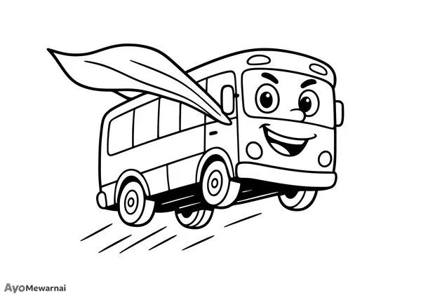 Gambar Mewarnai Bus Pahlawan Super