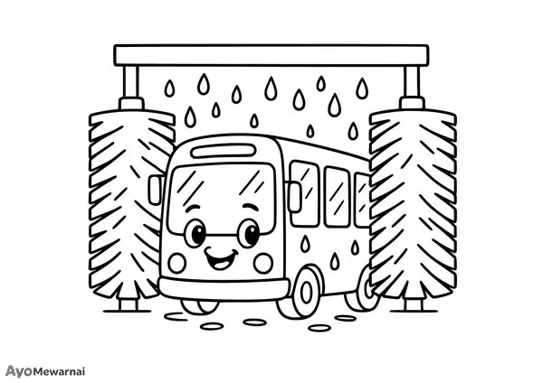 Gambar Mewarnai Bus Sedang Dicuci