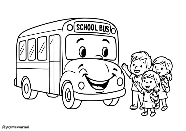 Gambar Mewarnai Bus Sekolah yang Ramah
