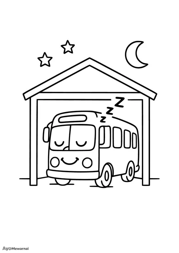 Gambar Mewarnai Bus Tidur di Halaman