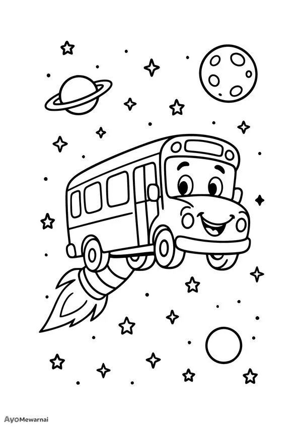 Gambar Mewarnai Bus di Luar Angkasa