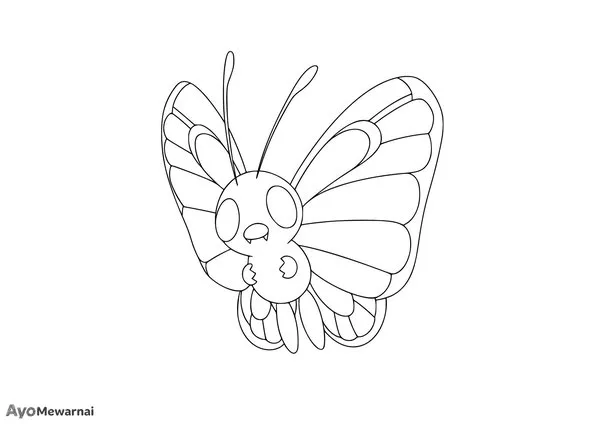 Gambar Mewarnai Butterfree si Pokémon Kupu-kupu