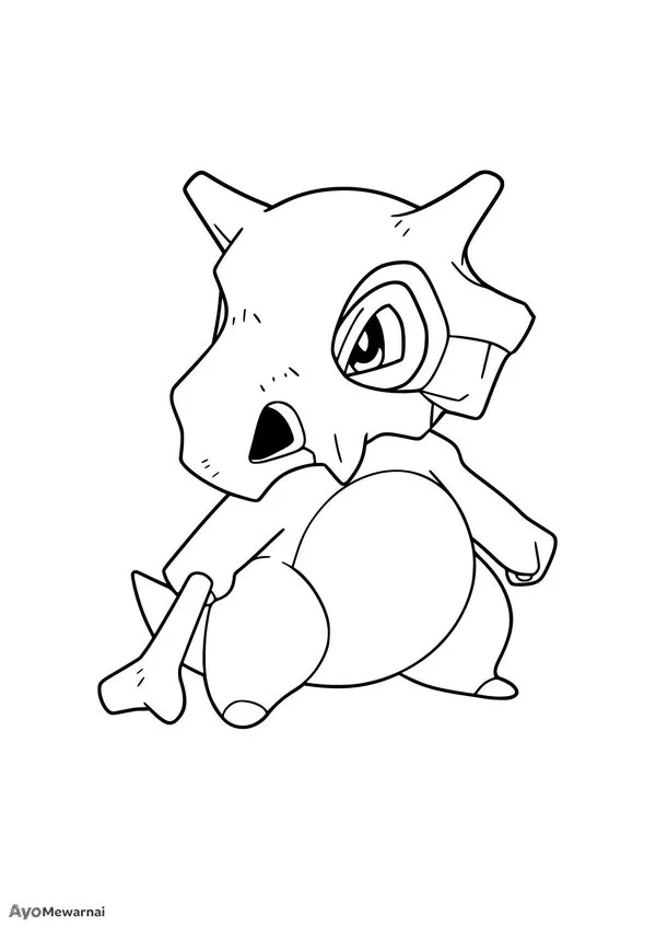 Gambar Mewarnai Cubone dengan Topeng Tengkorak dan Tulang