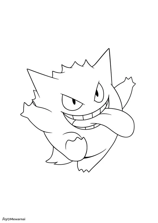 Gambar Mewarnai Gengar, Si Pokemon Tipe Hantu Racun